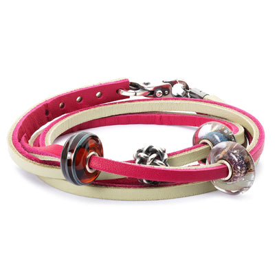 Double Leather Bracelet Cherry/Sage Green